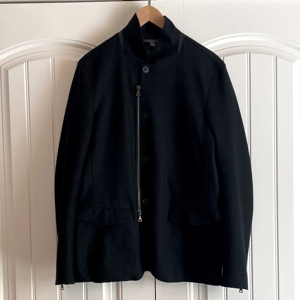 John Varvatos Men's Wool Blend Zip up Black Jacket Coat Size M‎ EUC